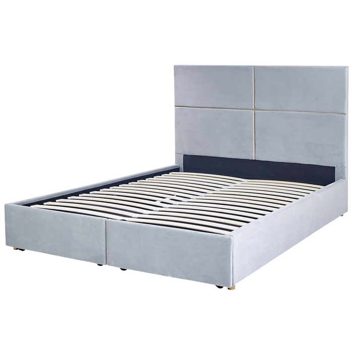Beliani-VERNOYES-Bed met opbergruimte-Lichtgrijs-160 x 200 cm-Fluweel