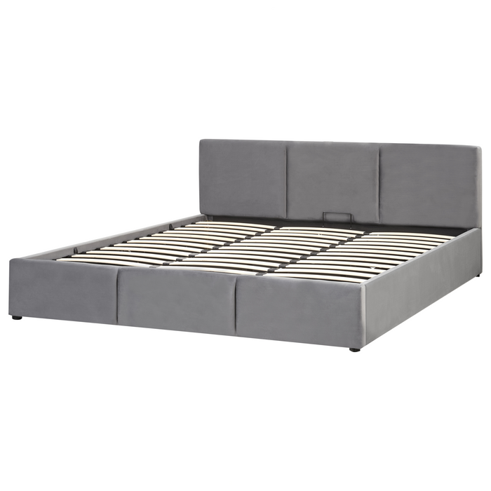 Beliani-BOUSSE-Tweepersoons boxspring-Donkergrijs-180 x 200 cm-Fluweel