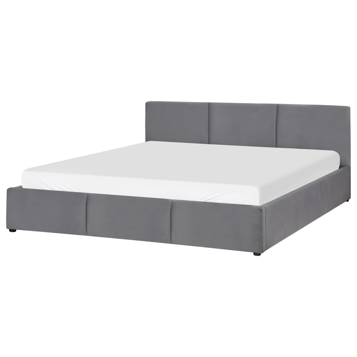 Beliani-BOUSSE-Tweepersoons boxspring-Donkergrijs-180 x 200 cm-Fluweel