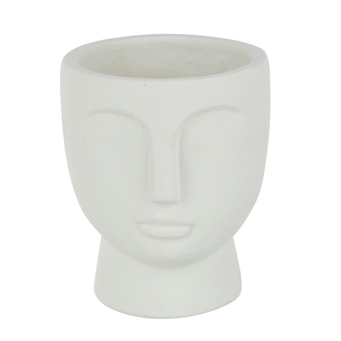 J-Line bloempot Gezicht - cement - wit - small - Ø 14.5 cm