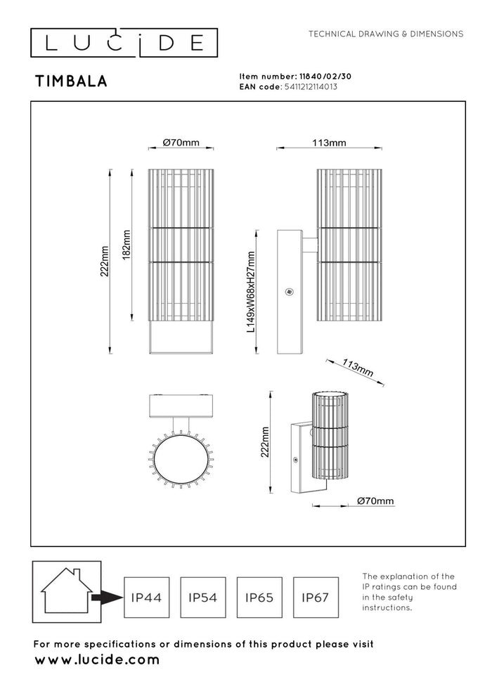 Lucide TIMBALA Wandspot - Zwart