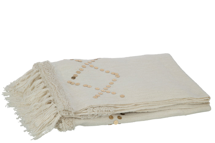 J-Line plaid Diamanten + Franjes - katoen - wit|goud - 130 x