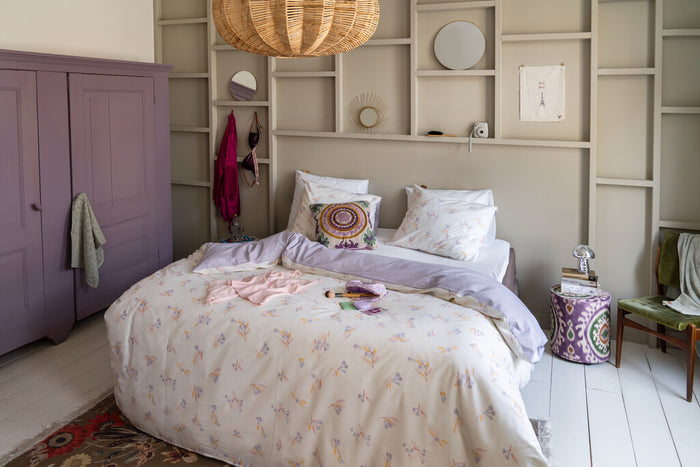 Dindi Home - Dekbedovertrek Flower Escape - 140x220 - Off White | Lila