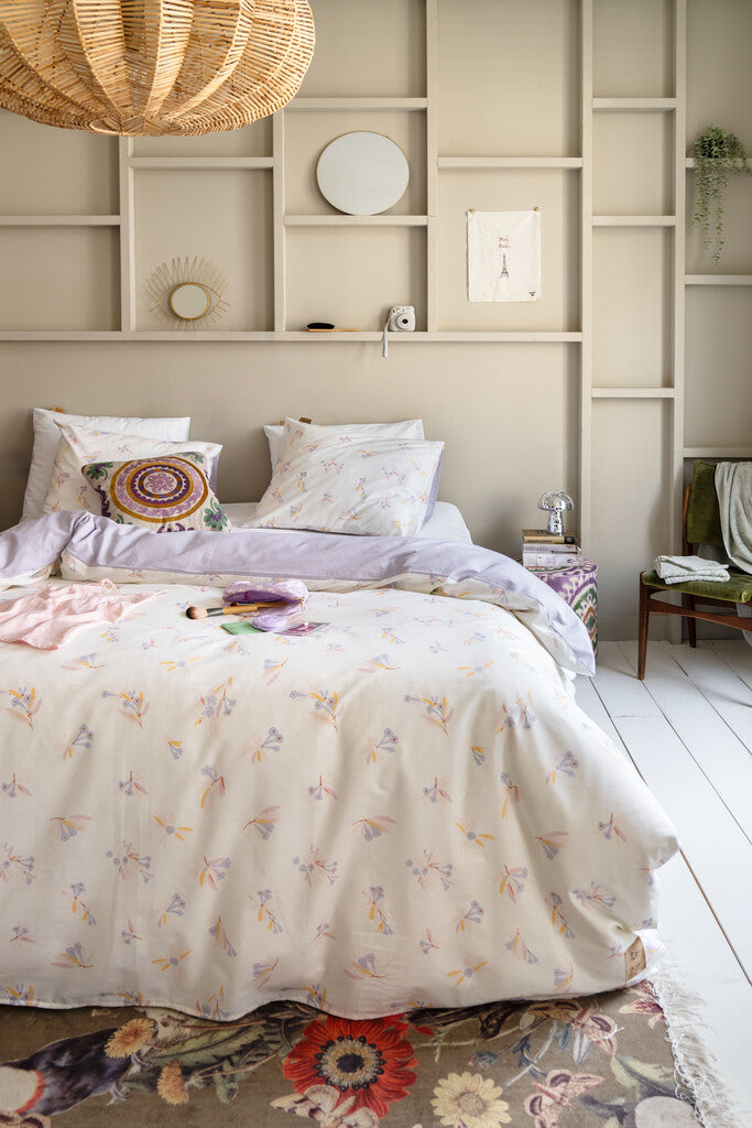 Dindi Home - Dekbedovertrek Flower Escape - 140x220 - Off White | Lila