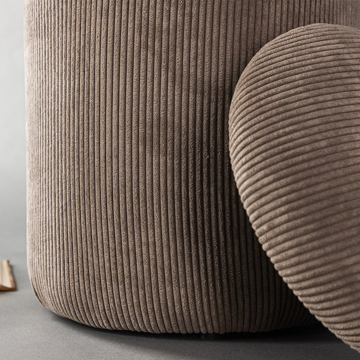 Nest living Ilja Ronde Ribstof Poef met Opbergruimte Ø 32 cm - Bruin