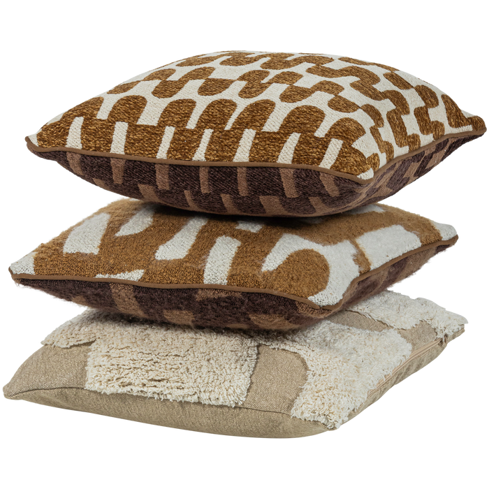 WOOOD Fayden Kussens - Chenille stof - Bruin|Naturel - Set Van 3