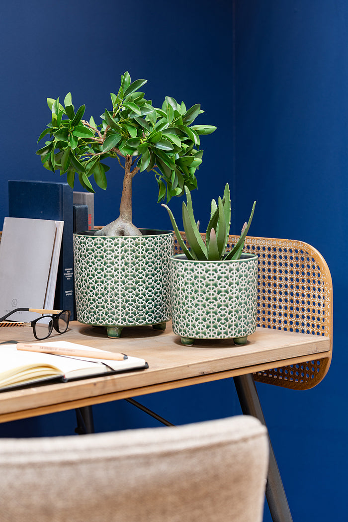 J-Line bloempot Bloem - keramiek - groen - large - Ø 16.5 cm