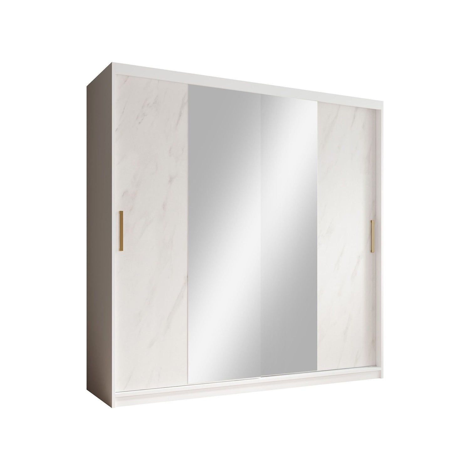 Meubella - Kledingkast Marmer 2 - Wit - 200 cm - Met spiegel