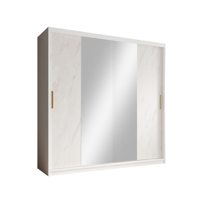 Meubella - Kledingkast Marmer 2 - Wit - 200 cm - Met spiegel