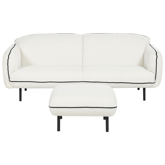 Beliani - TONSBERG - Driezitsbank met ottomaan - Wit - Bouclé