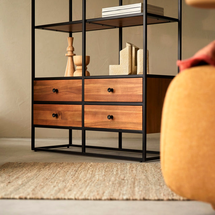 Tikamoon - Agra - Boekenkast van massief acaciahout en metaal
