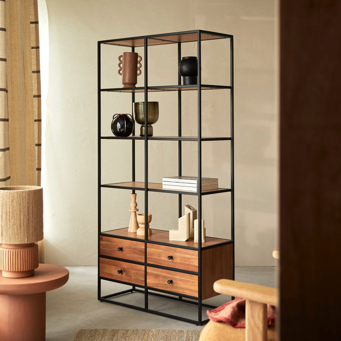 Tikamoon - Agra - Boekenkast van massief acaciahout en metaal