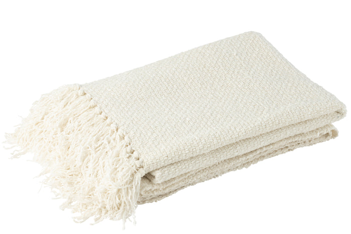 J-Line Plaid gwoven + franjes - viscose - wit - 180 x 130 cm