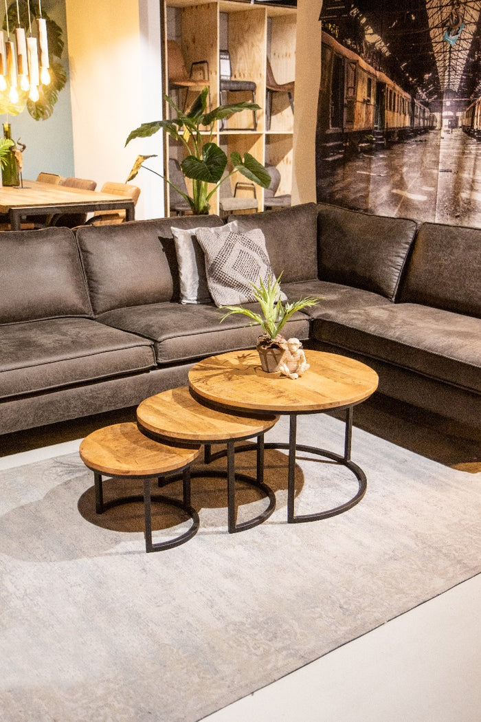 LABEL51 - Salontafel Set Triplet - Rough Mangohout - Zwart Metaal
