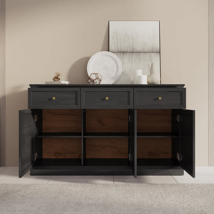 Meubella - Dressoir Leroy - Zwart eiken - 146 cm