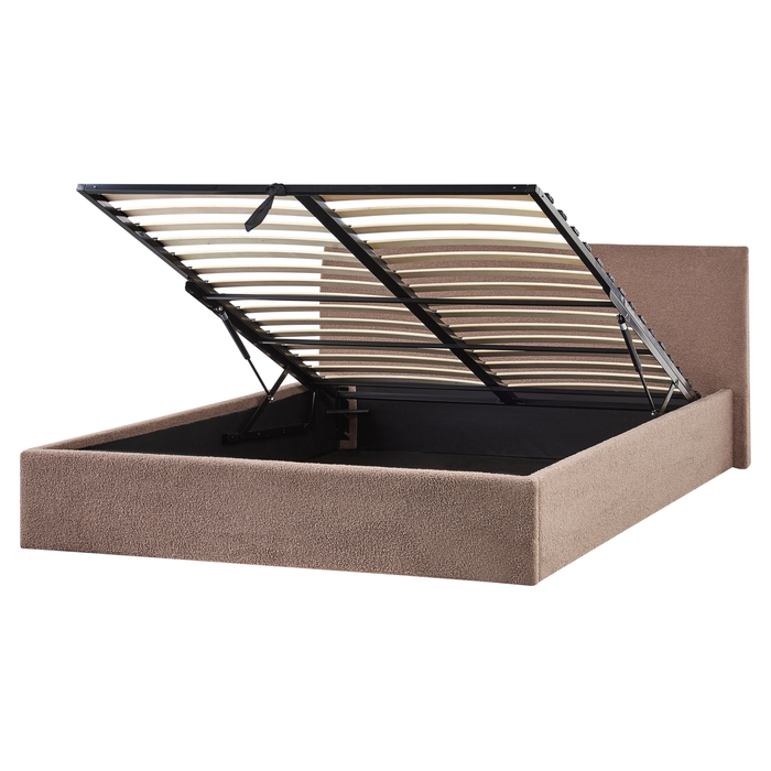 Beliani - ORBEY - Bed met opbergruimte - Bruin - 180 x 200 cm - Bouclé