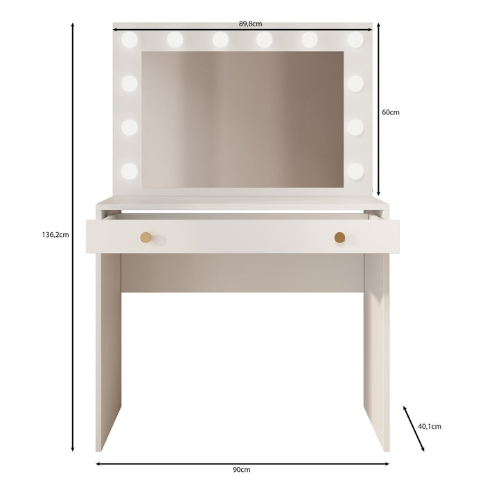 Meubella - Kaptafel Rumble 2 - Wit - 90 cm - Met spiegel