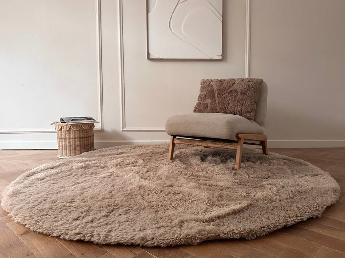 Rond hoogpolig vloerkleed Furr bruin - Interieur05 - 200 x 200 cm