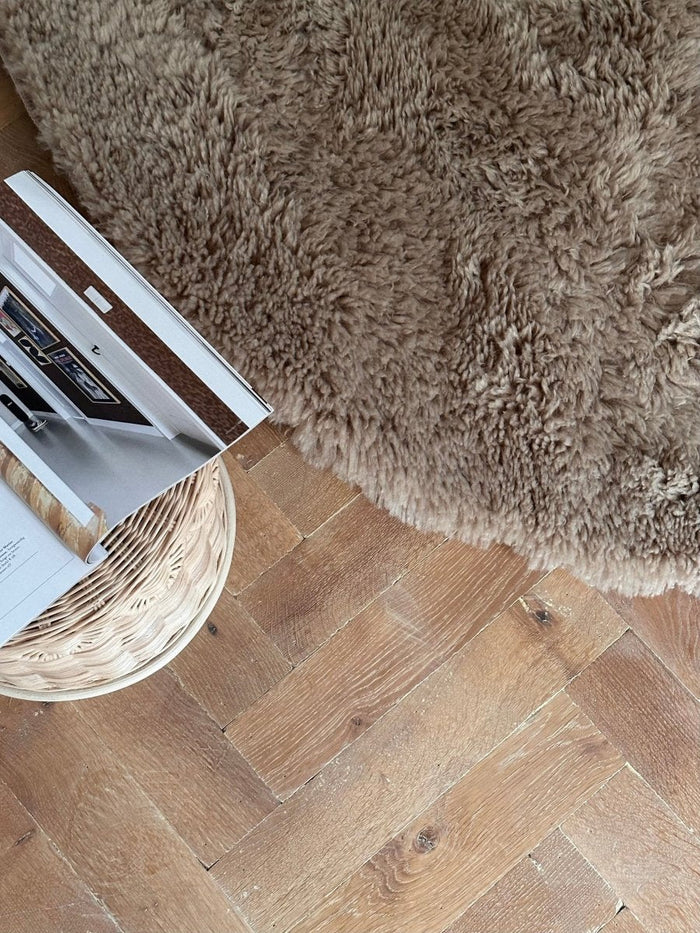 Rond hoogpolig vloerkleed Furr bruin - Interieur05 - 200 x 200 cm