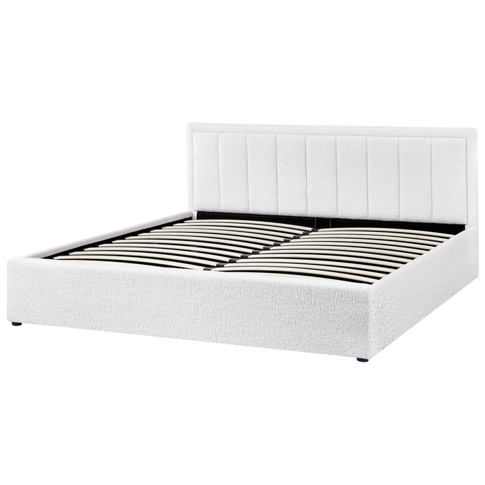 Beliani-MONTLAUR-Bed met opbergruimte-Wit-180 x 200 cm-Bouclé
