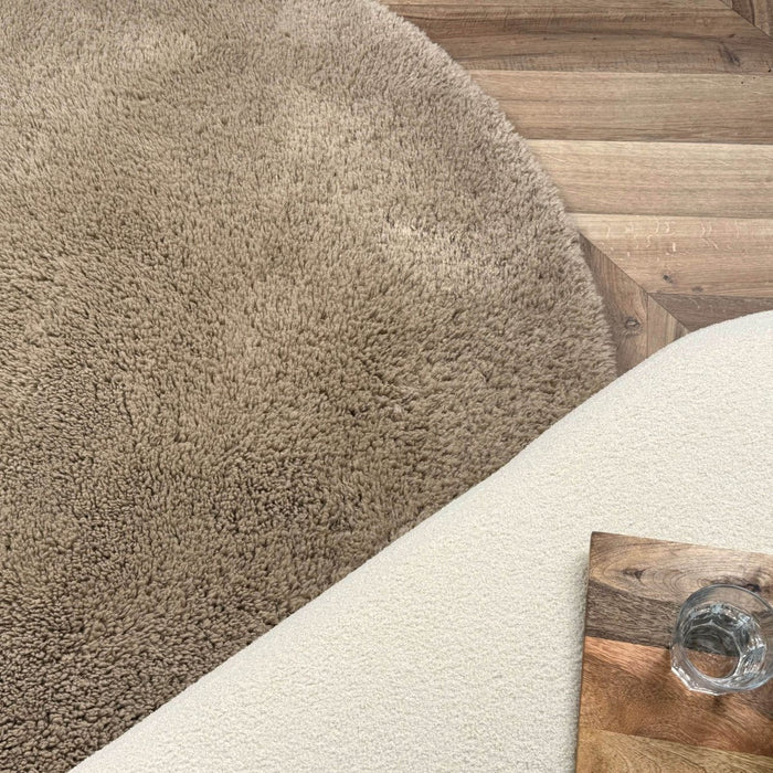 Rond hoogpolig vloerkleed Furr bruin - Interieur05 - 120 x 120 cm