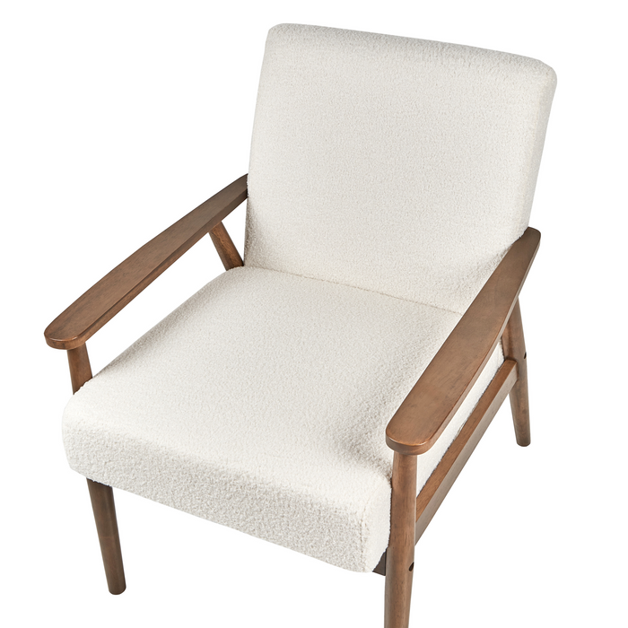 Beliani - ESRUM - Fauteuil - Gebroken wit - Bouclé|Donker hout