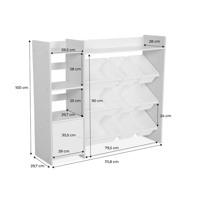 sweeek - Kinderopbergmeubel met 9 opbergbakken, 4 planken, 1 deur