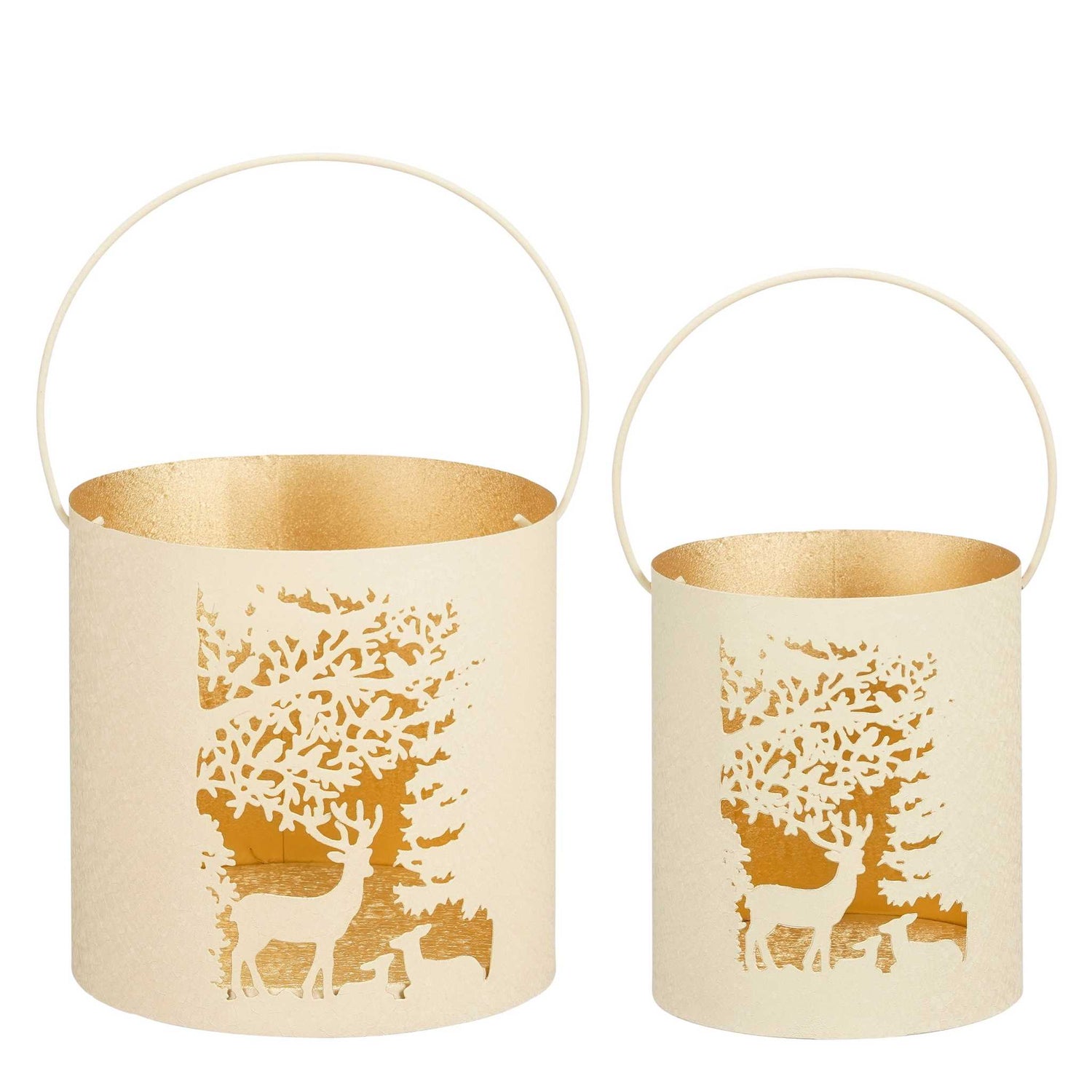 Mica Decorations Lantaarn Reindeer - 18x18x18 cm - Ijzer - Creme - Set van 2