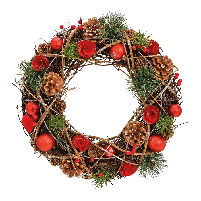 SVJ Kerstkrans Autumn - 34x34x9 cm - Hout - Rood