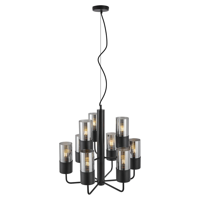 QAZQA Moderne kroonluchter zwart met smoke glas 9-lichts - Laura