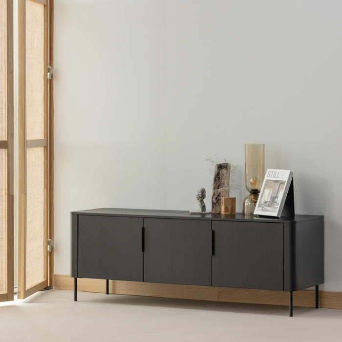 WOOOD Gunnar Tv Meubel - Grenenhout - Matzwart - 56x154x44