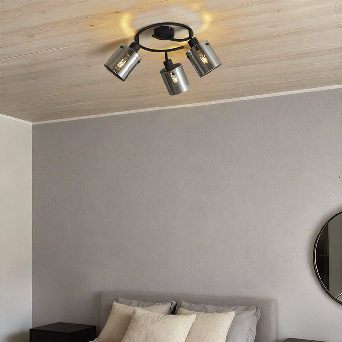 QAZQA Design plafondspot zwart met smoke glas rond 3-lichts - Domo