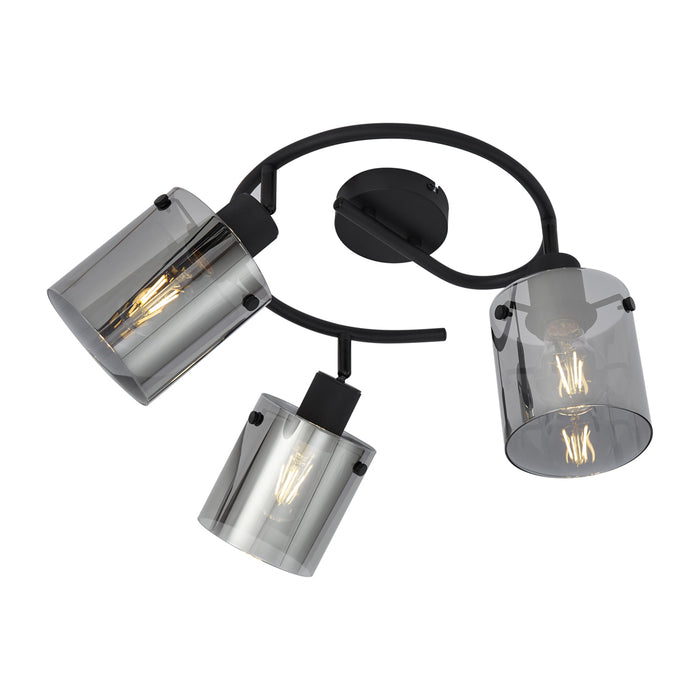 QAZQA Design plafondspot zwart met smoke glas rond 3-lichts - Domo