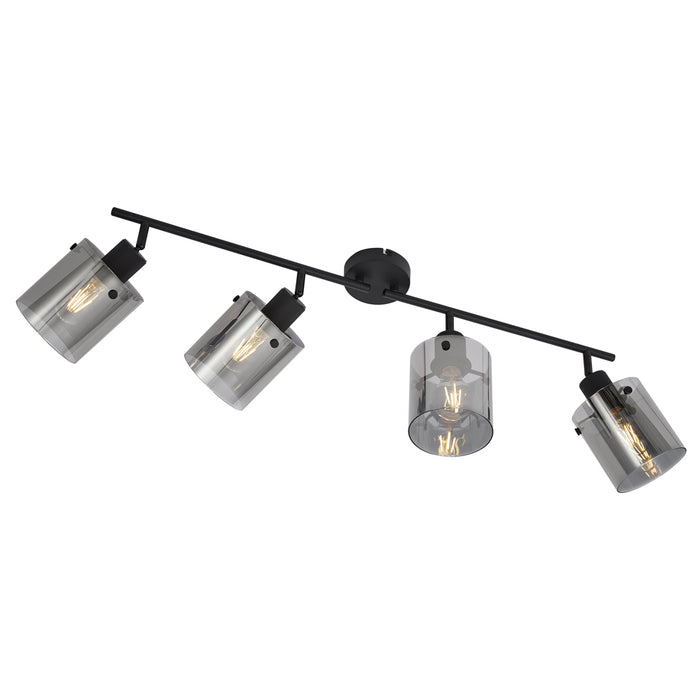 QAZQA Design plafondspot zwart met smoke glas 4-lichts - Domo