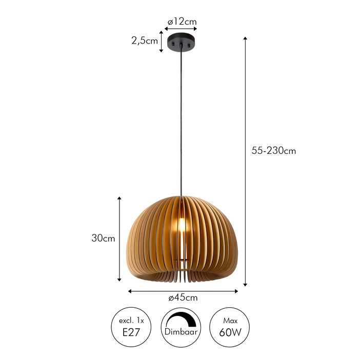 Atmooz Valeria - Hanglamp - Bruin - 45 x 230 cm