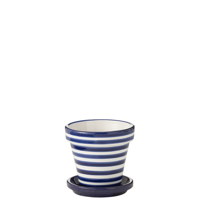 J-Line bloempot Granada Stripes - keramiek - blauw - small -  Ø 21 cm