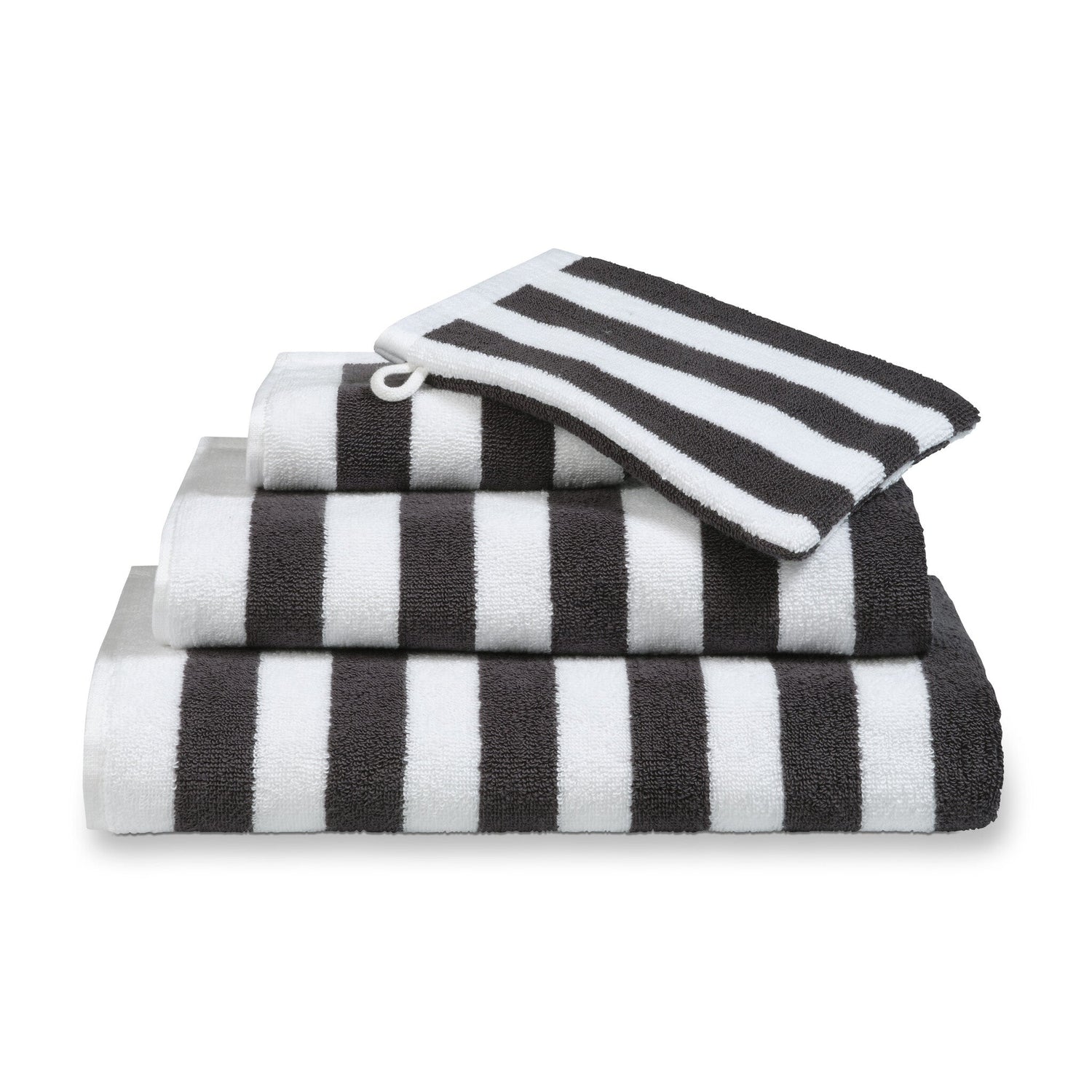 Handdoek Verona Stripes Off Black | 70 x 140 cm | Zwart | Wit | Katoen