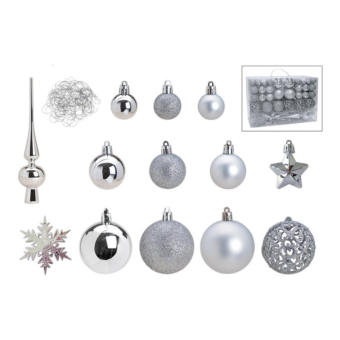 SVJ Kerstballen 3|4|6 cm - 12x36x23 cm - Kunststof - Zilver - Set van 111