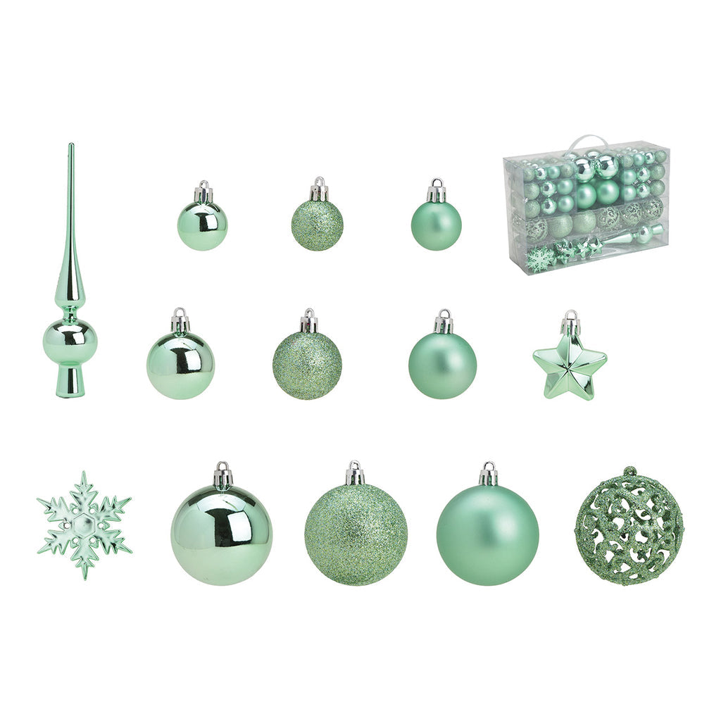 SVJ Kerstballen 3|4|6 cm - 12x36x23 cm - Kunststof - Mintgroen - Set van 111