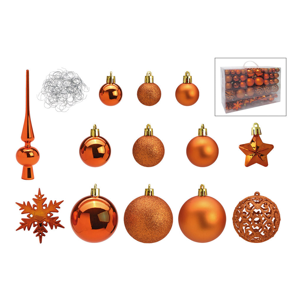 SVJ Kerstballen 3|4|6 cm - 12x36x23 cm - Kunststof - Koper - Set van 111