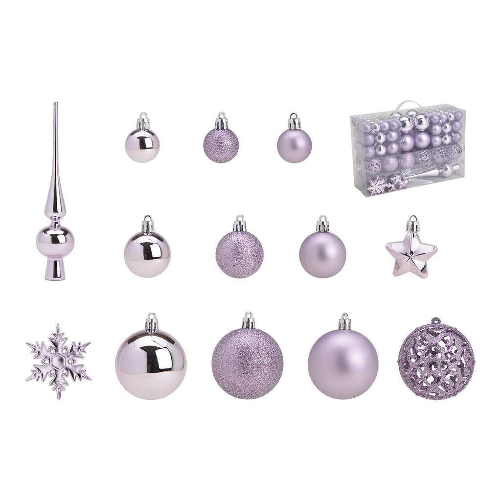 SVJ Kerstballen 3|4|6 cm - 12x36x23 cm - Kunststof - Lila - Set van 111