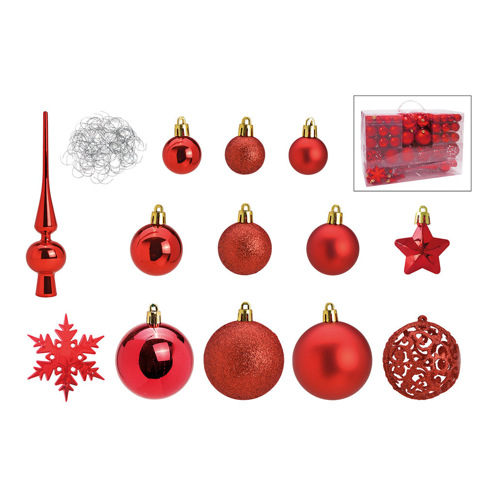 SVJ Kerstballen 3|4|6 cm - 12x36x23 cm - Kunststof - Rood - Set van 111
