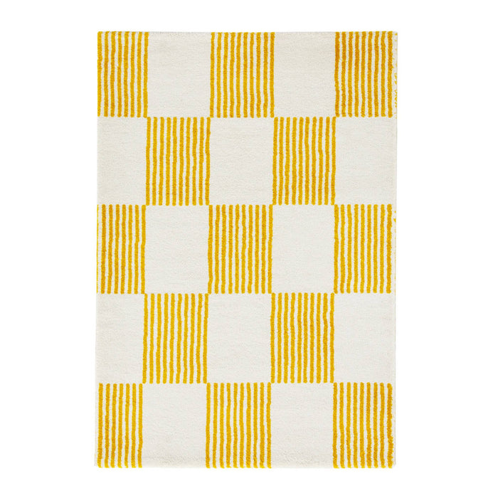 sweeek - Binnen tapijt geel en wit dambordpatroon