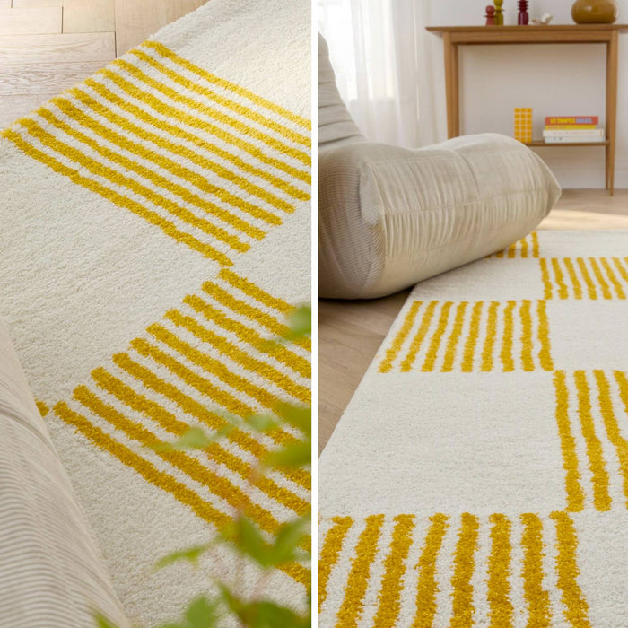 sweeek - Binnen tapijt geel en wit dambordpatroon