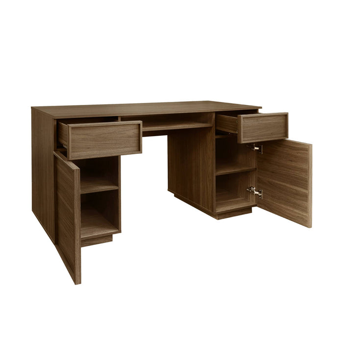 sweeek - Bureau houteffect bureau 2 deuren 2 laden 1 nis 140cm