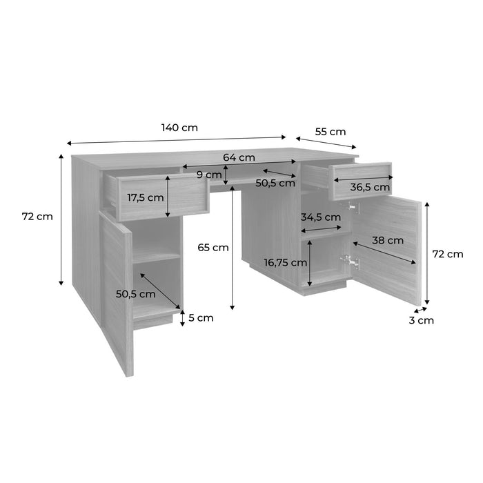 sweeek - Bureau houteffect bureau 2 deuren 2 laden 1 nis 140cm