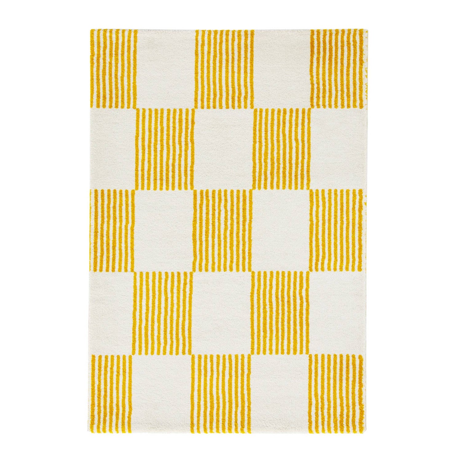 sweeek - Binnen tapijt geel en wit dambordpatroon