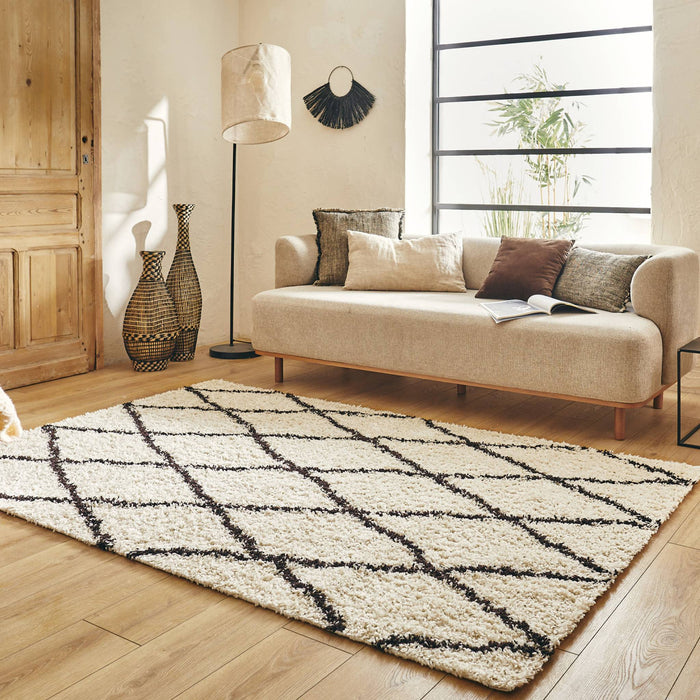 sweeek - Shaggy geruit binnenkleed, Berberse stijl, wit en zwart