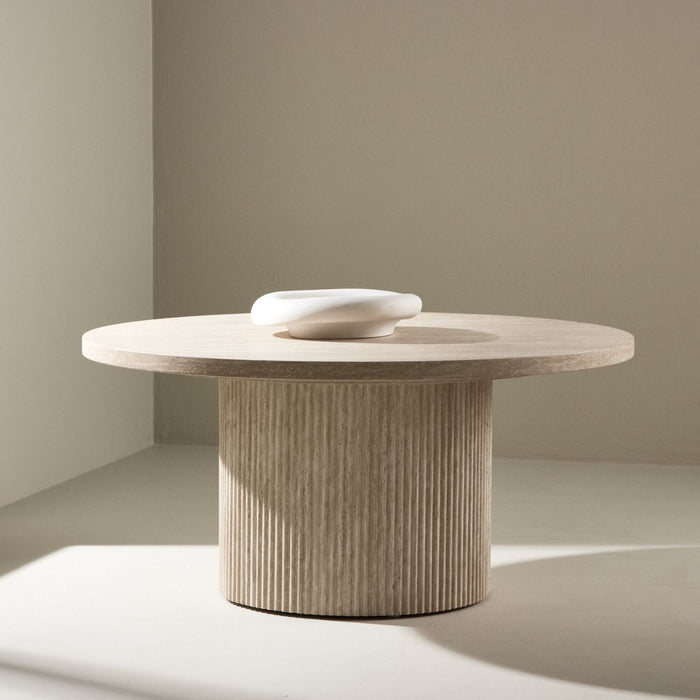 Fjôrd - Salontafel Rond - Beige Travertinlook MDF - 80x80x38cm - Härön