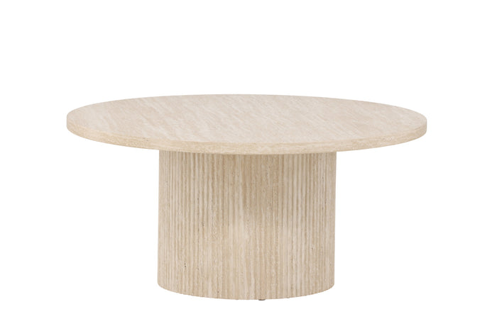 Fjôrd - Salontafel Rond - Beige Travertinlook MDF - 80x80x38cm - Härön